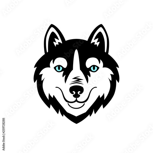 Husky head dog black and white vector design.