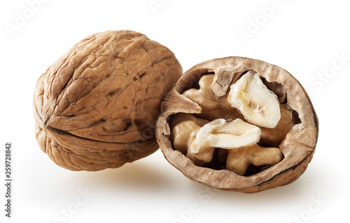 Walnuts isolated on white background with clipping path