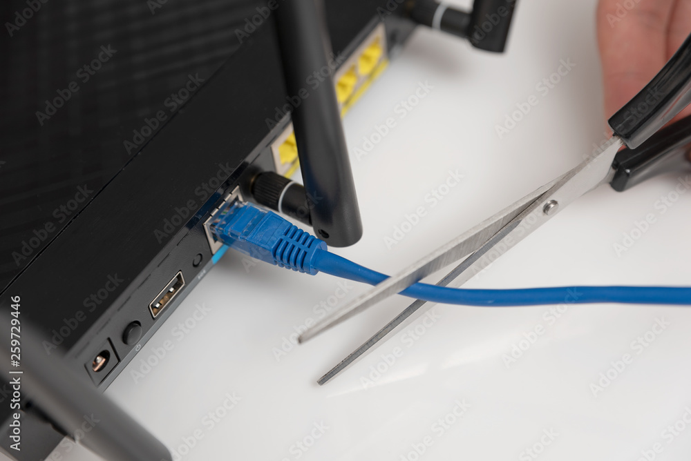 Network and data protection concept with scissors Network and data protection concept with scissors