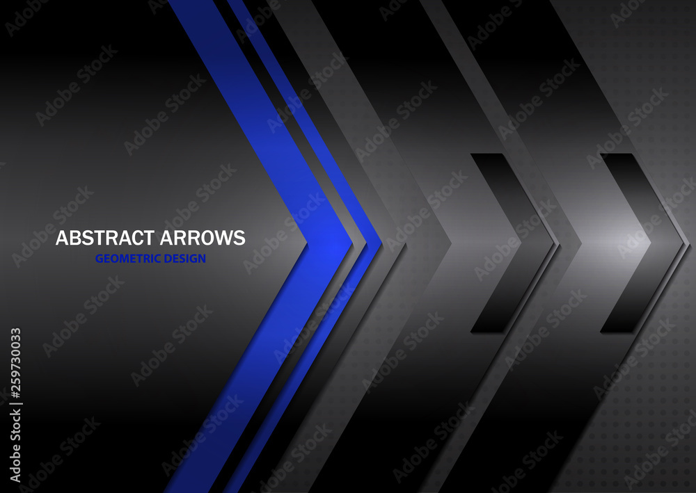 Abstract tech arrows on a gray-black gradient background. Geometric overlap. Space for text. Business template, corporate design. Vector illustration. Abstract tech arrows on a gray-black gradient background. Geometric overlap. Space for text. Business template, corporate design. Vector illustration.