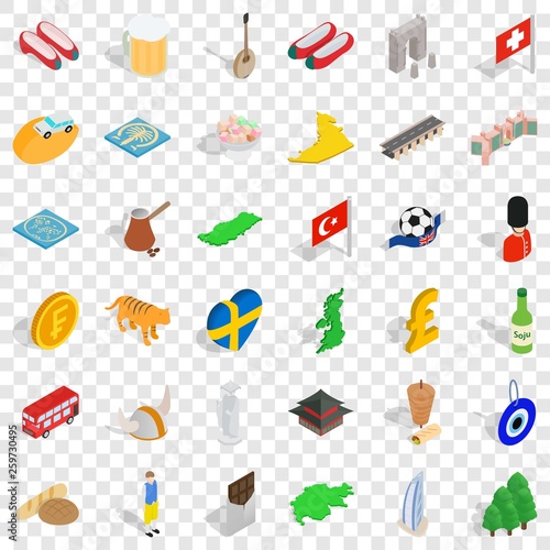 Great world icons set. isometric style of 36 great world vector icons for web for any design