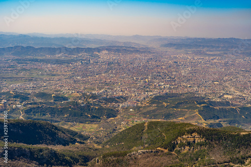 Cityscape panoramic view of Tirana, Albania as seen from the Dajti Express