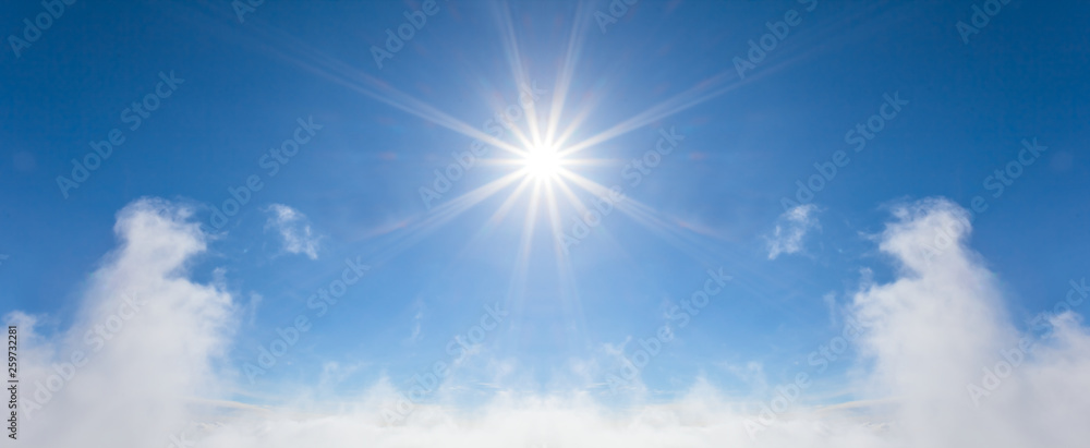 summer cloudy sky with sparkle sun, natural background