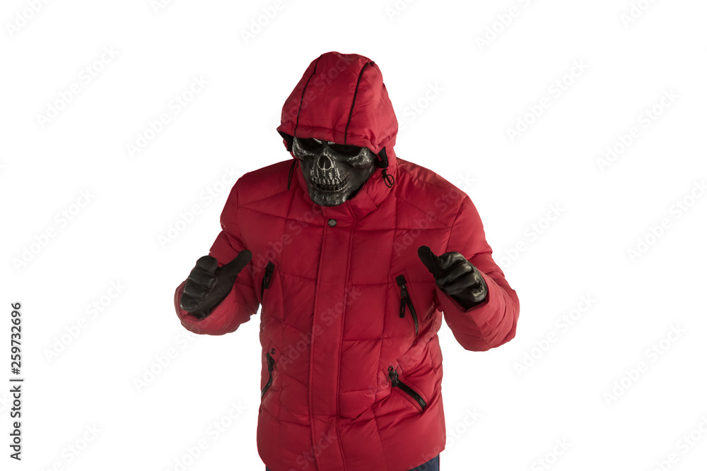 Maniac in the mask of death on a white background Maniac in the mask of death on a white background