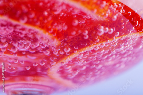 macro bloody oranges beverage with soda