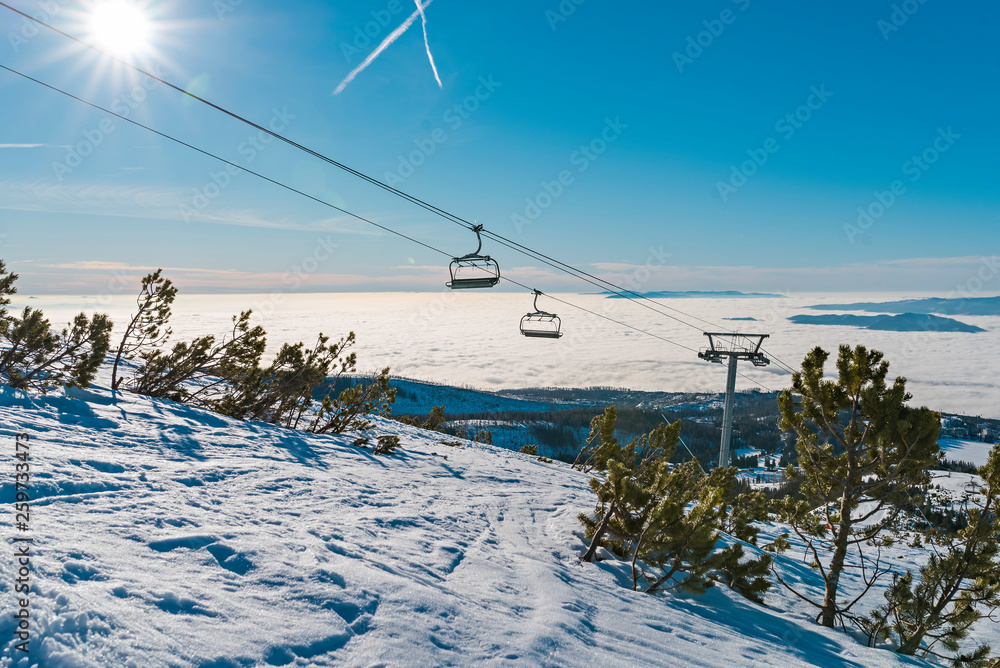 Scenic view at ski lift from Solisko, High Tatras, Slovakia Scenic view at ski lift from Solisko, High Tatras, Slovakia
