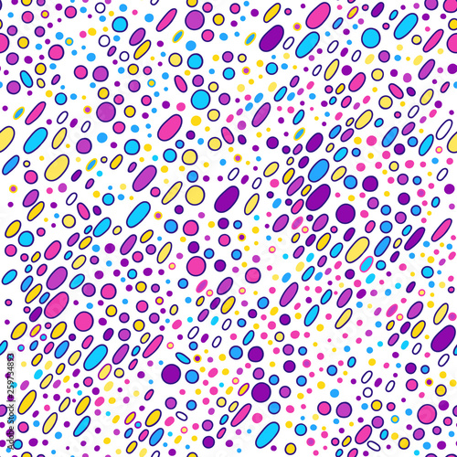 Colorful abstract dot background. Vector illustration for bright design. Circle art round backdrop. Seamless pattern decoration. Decor fun. Sport clothes