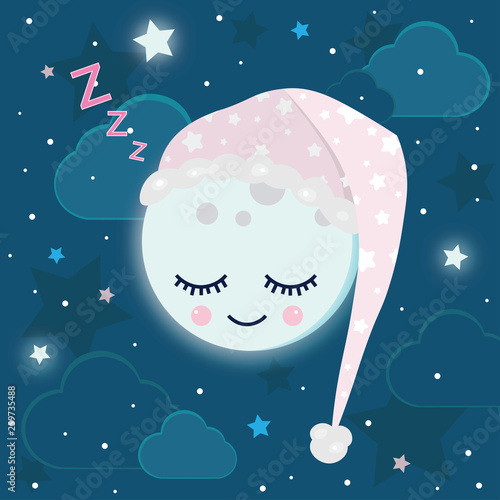 cute moon on the sky, good night vector illustration design