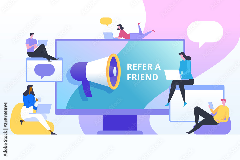 Refer a friend vector illustration concept. Social media marketing. Refer a friend vector illustration concept. Social media marketing.