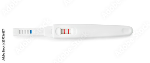 Positive pregnancy test on white background