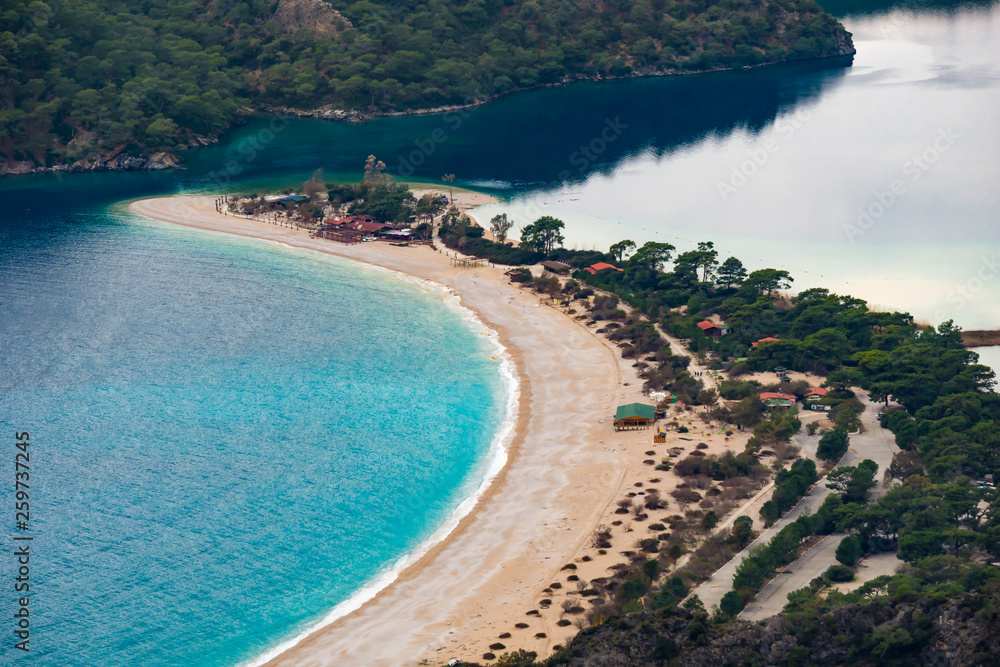 Fototapeta premium Oludeniz beach view in Fethiye Town. Amazing landscape from Lycian way. Travel destination. Summer and holiday concept. Blue Lagoon.