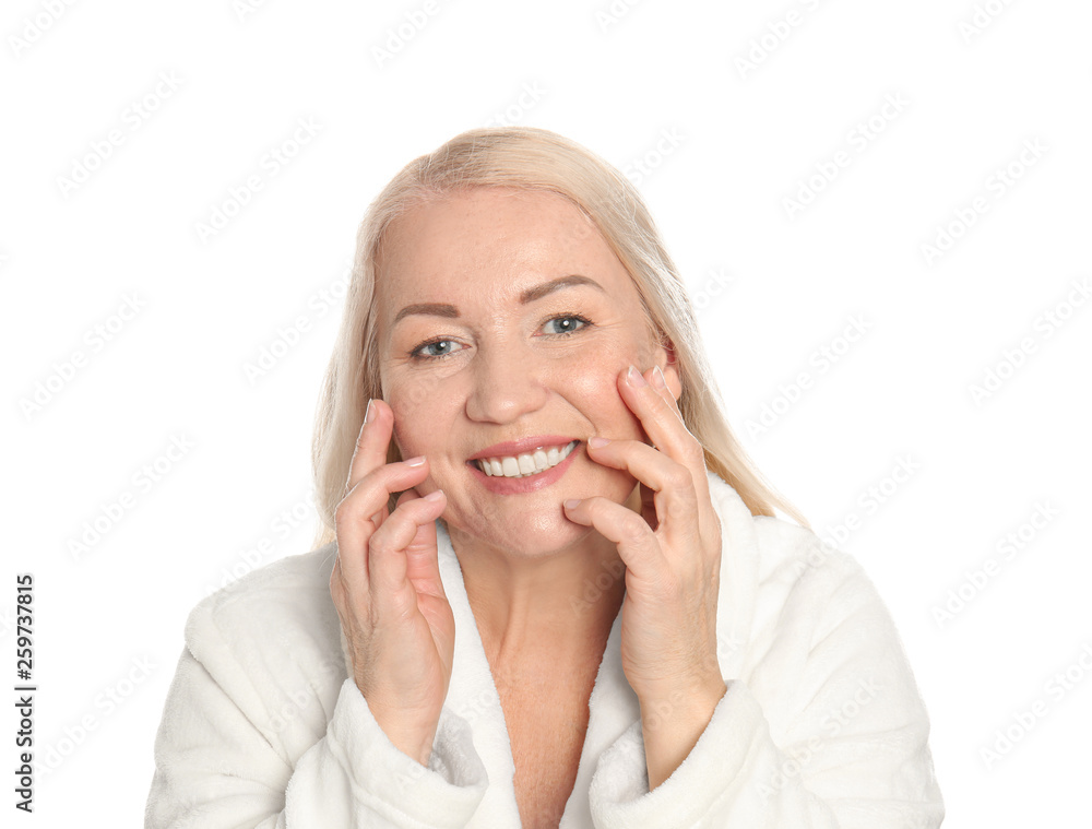 Mature woman with healthy skin on white background Mature woman with healthy skin on white background