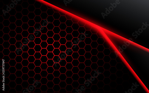 Abstract black polygon red light futuirstic technology design background vector illustration. - Vector