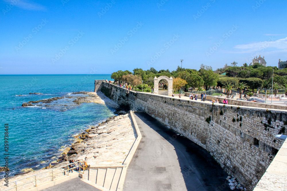 View of the Municipal Villa (Villa comunale) in Trani, Puglia, Italy