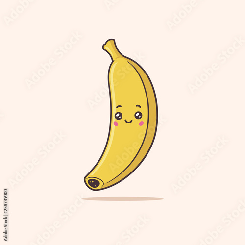 Banana kawaii cartoon character vector illustration