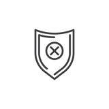 Blocked security shield line icon. Error shield with cross linear style sign for mobile concept and web design. Protection broken outline vector icon. Symbol, logo illustration. Pixel perfect vector