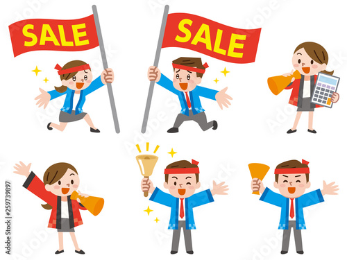 ハッピを着た男女販売員