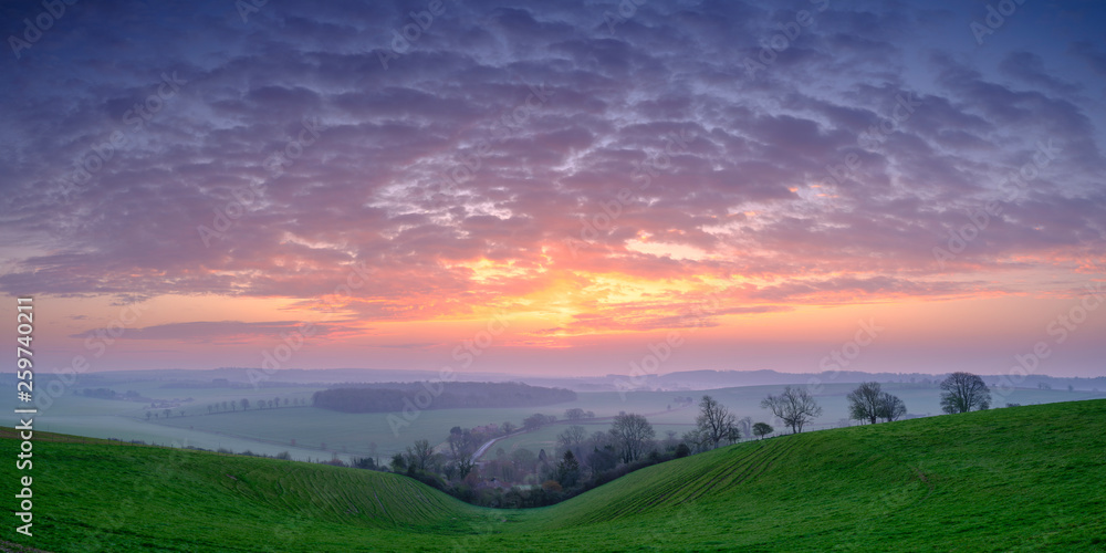 Sunrise over Hambledon and the South Downs National Park, Hampshire, UK