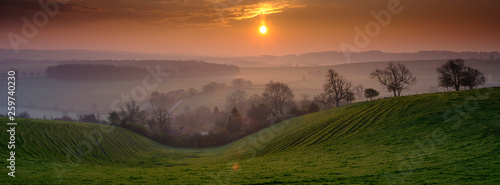 Sunrise over Hambledon and the South Downs National Park, Hampshire, UK