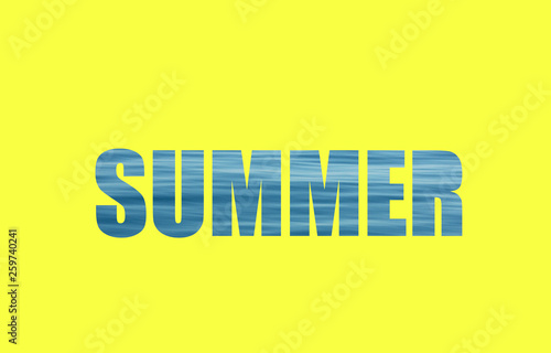 Text Summer written with sea waves and yellow background