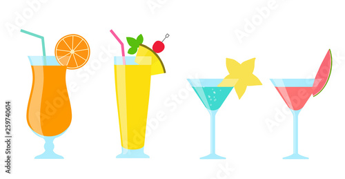 Tropical juice and cocktail illustration set