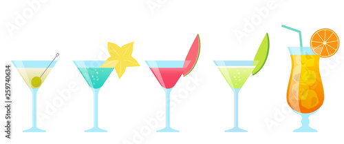 Tropical juice and cocktail illustration set