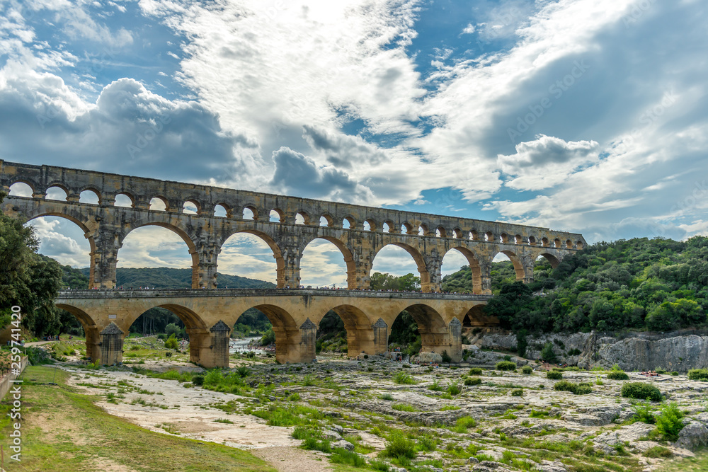 Roman aqueduct Pont du Gard, Unesco site.Languedoc, France.