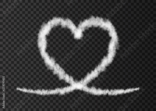 White smoke  plane  heart trail isolated on transparent background.