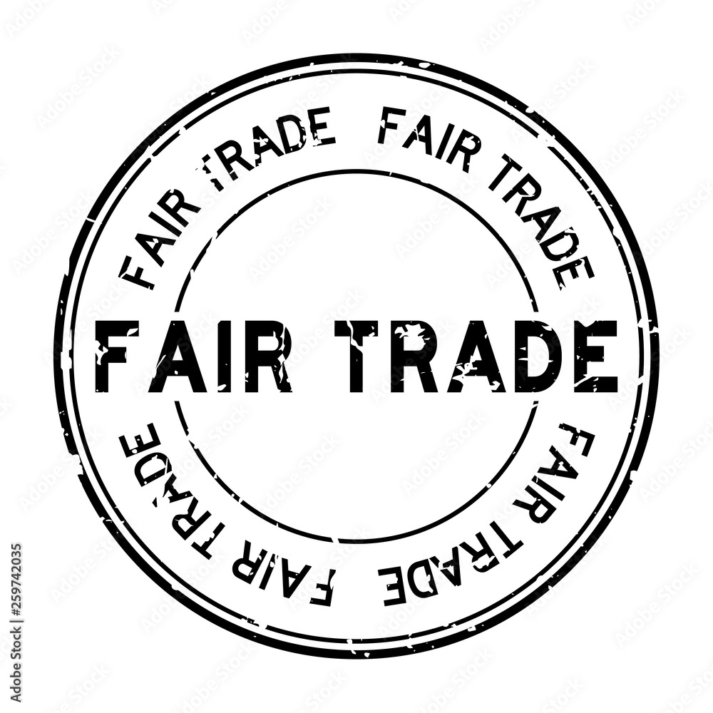 Grunge black fair trade word round rubber seal stamp on white background