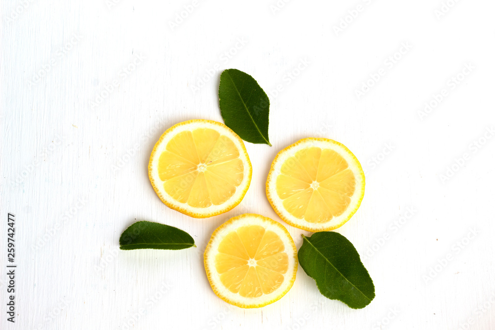 fresh lemon and green leave fruit flat lay food concept isolate on white background fresh lemon and green leave fruit flat lay food concept isolate on white background