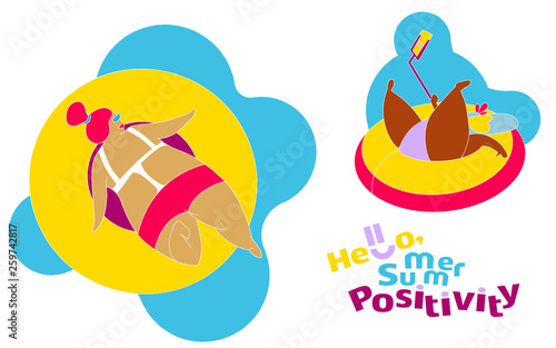 Funny Happy Fat Girl on the Summer Beach