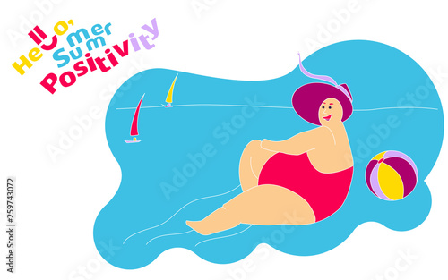 Funny Happy Fat Girl on the Summer Beach