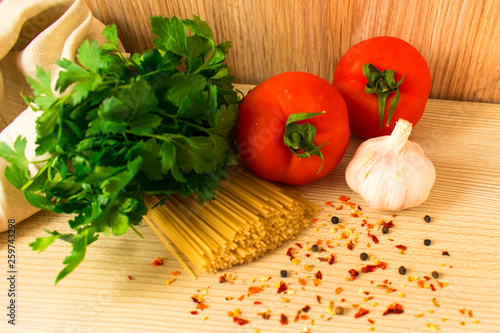  Uncooked pasta with vegetables and spices,pasta ingredients 