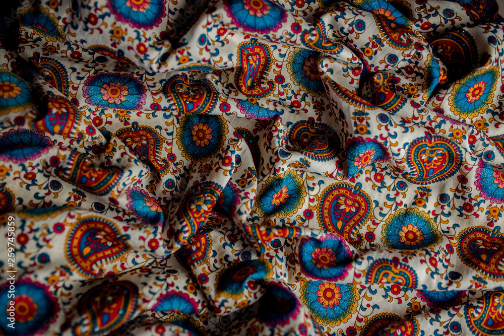 Indian colorful fabric with red, blue and green colors. Indian colorful fabric with red, blue and green colors.