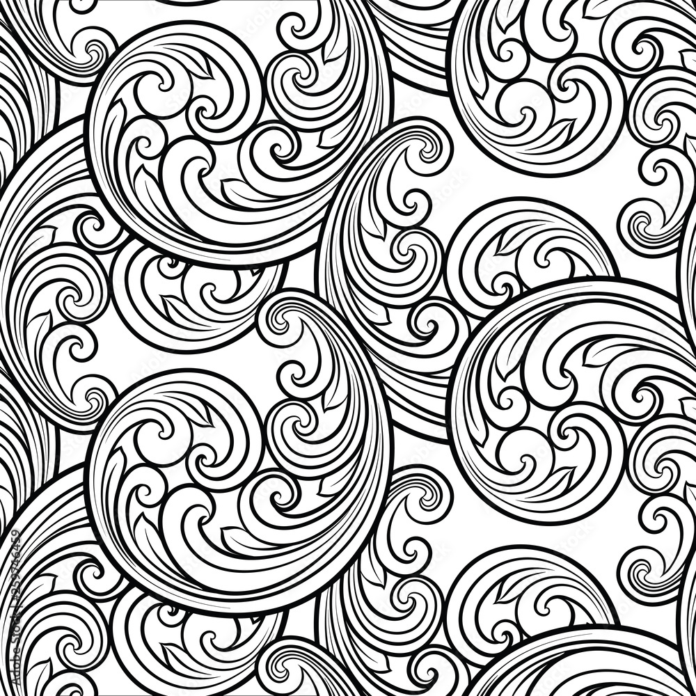 Obraz premium Seamless baroque scrolls line pattern in eastern or arabic style. Exquisite monochrome texture. Black and white graphic background, lace pattern