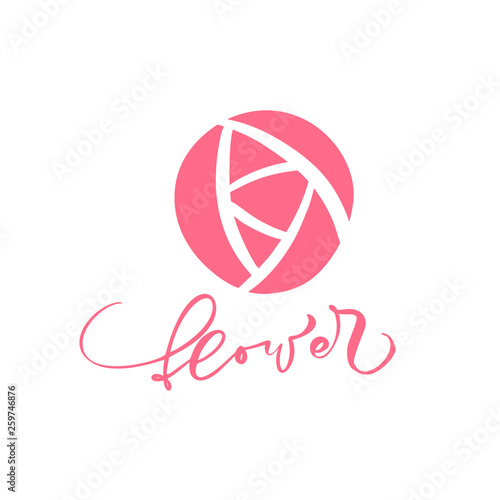 Flower calligraphic text and logo. Hand drawn Simple floral icon vector from nature Florist Logo beauty, organic cosmetic, photography, wedding, hygge home decor. Flower outline illustration