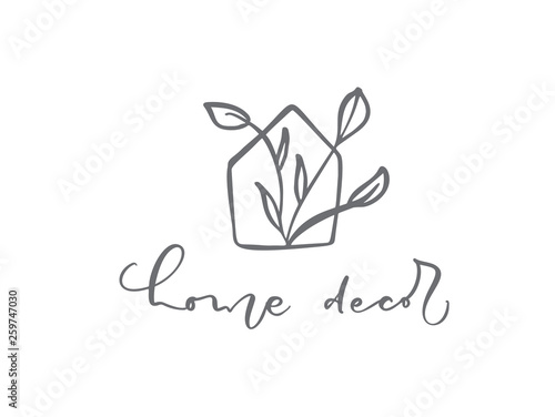 Vector trendy scandinavian floral hand drawn beauty, organic cosmetics, florist, photography, wedding logo flower, home decor, badges, emblems, logotypes. Icon elegant plant