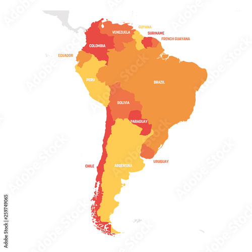 South America Region. Map of countries in southern America. Vector illustration