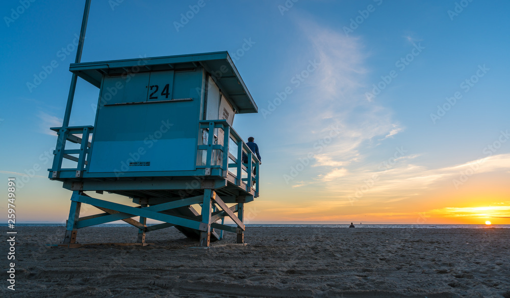 Life guard tower over sunset in Venice beach Los Angeles, California Life guard tower over sunset in Venice beach Los Angeles, California