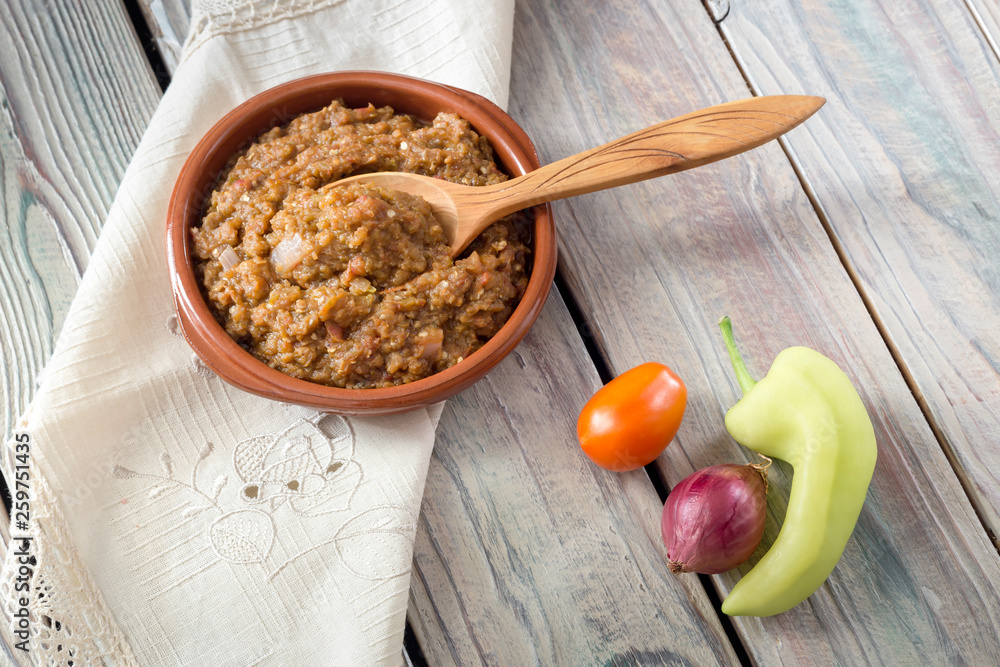 Fototapeta premium Eggplant caviar in a bowl