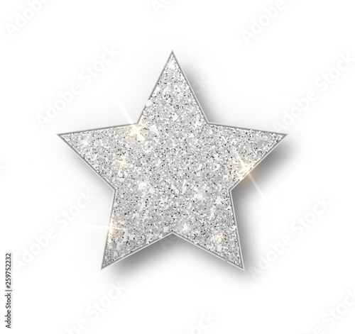 Silver glitter star vector isolated. Silver sparkle luxury design element isolated. Icon of star isolated. New Year s decor element. Ramadan design element Template.