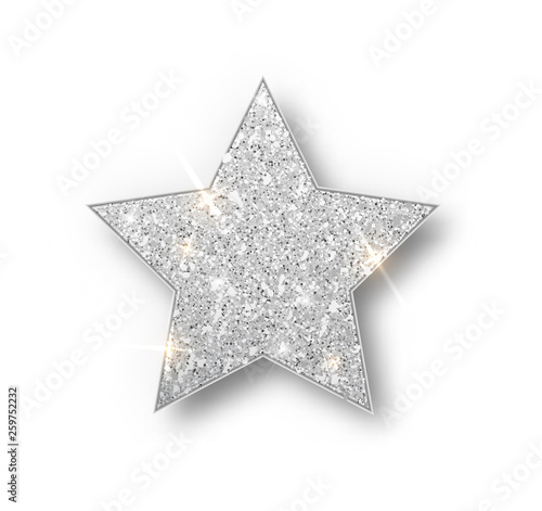 Silver glitter star vector isolated. Silver sparkle luxury design element isolated. Icon of star isolated. New Year s decor element. Ramadan design element Template.