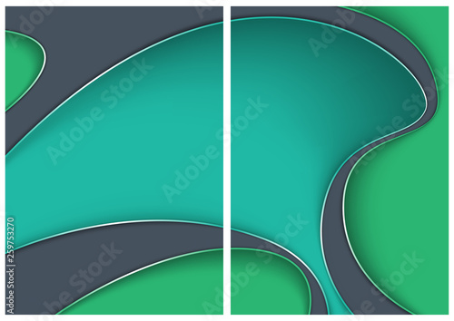 Backgrounds with Abstract 3D Shapes and Shadows on Gray - Front and Back Page...