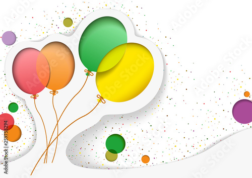 Birthday Card with Balloons in the Style of Cutouts - Greeting Background Illustration, Vector Graphic