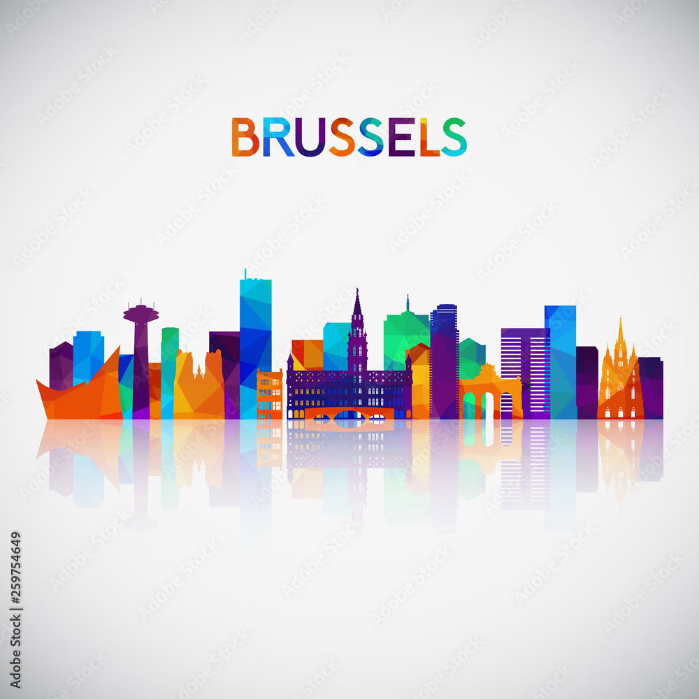 Brussels skyline silhouette in colorful geometric style. Symbol for your design. Vector illustration.