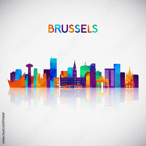 Brussels skyline silhouette in colorful geometric style. Symbol for your design. Vector illustration.