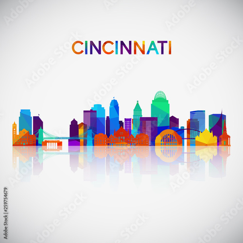 Cincinnati skyline silhouette in colorful geometric style. Symbol for your design. Vector illustration.