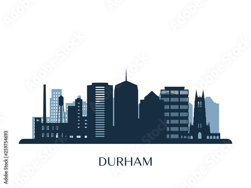 Durham skyline, monochrome silhouette. Vector illustration.