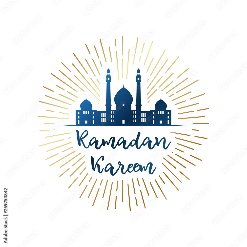 Ramadan Kareem emblem with mosque. Holy month of Ramadan.