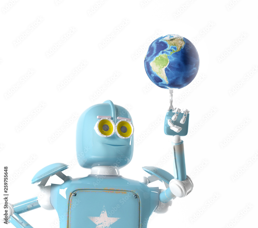Fototapeta premium retro robot hold earth,3d render.